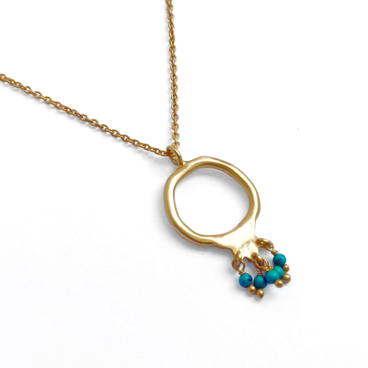 Gold-Plated Pomegranate Pendant Necklace – Ruby or Turquoise Beads 24" + 1.5" Chain