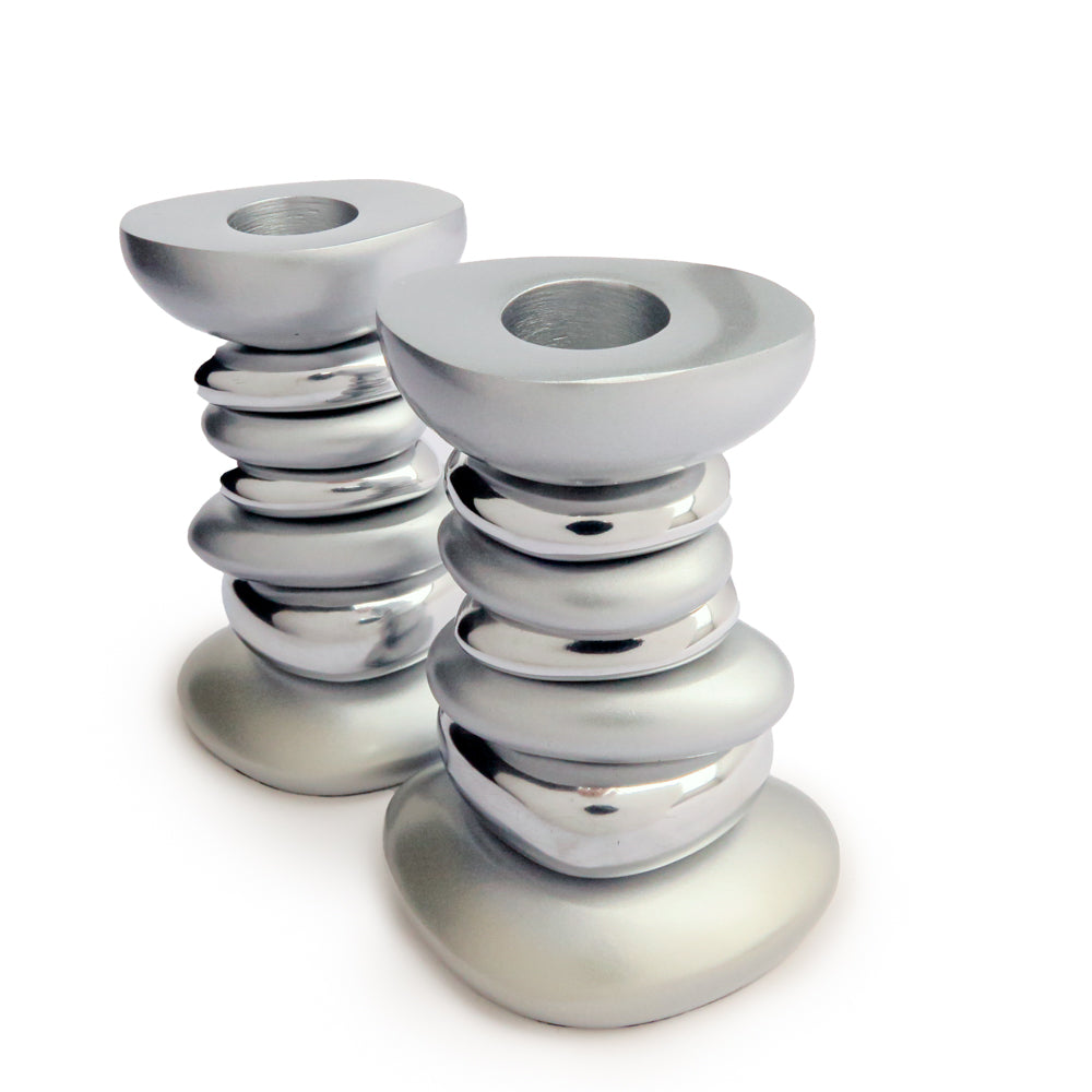 Zen Stone Aluminum Candlesticks, Silver
