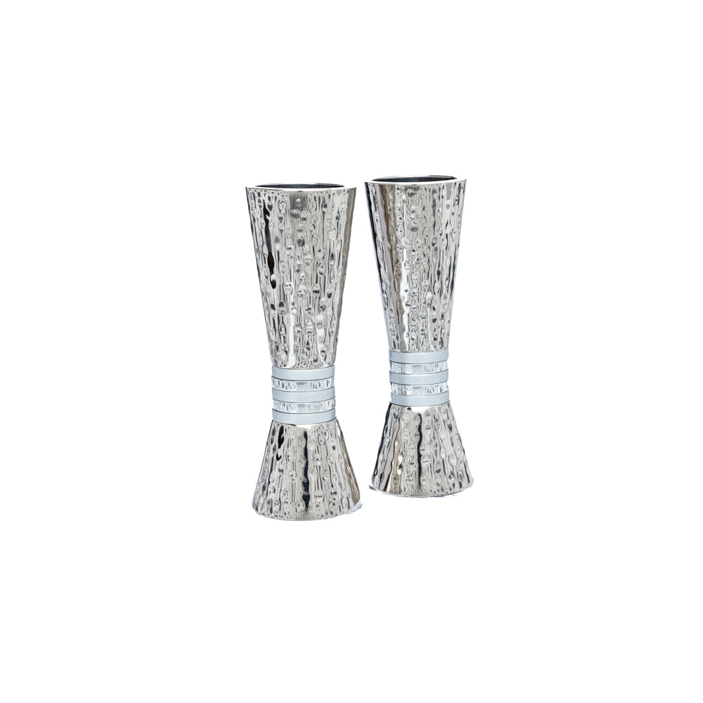 Hammered Nickel Tapered Candlesticks - Silver Rings