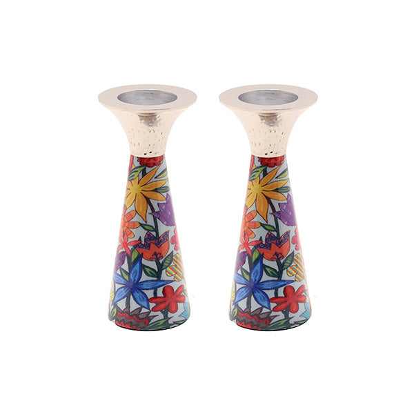 Floral Pillar Shabbat Candle Holders – 6.3” Floral Print