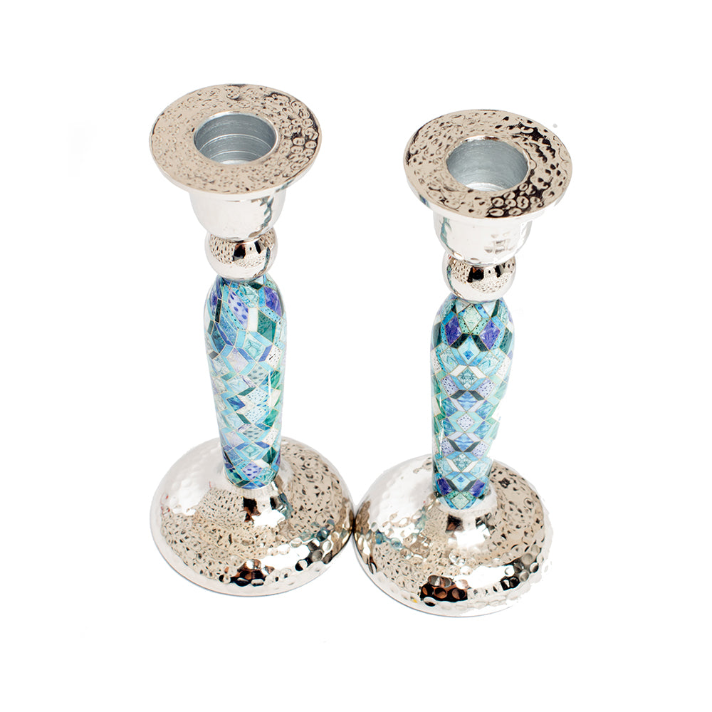 Mosaic Pillar Shabbat Candlesticks - 6.5"