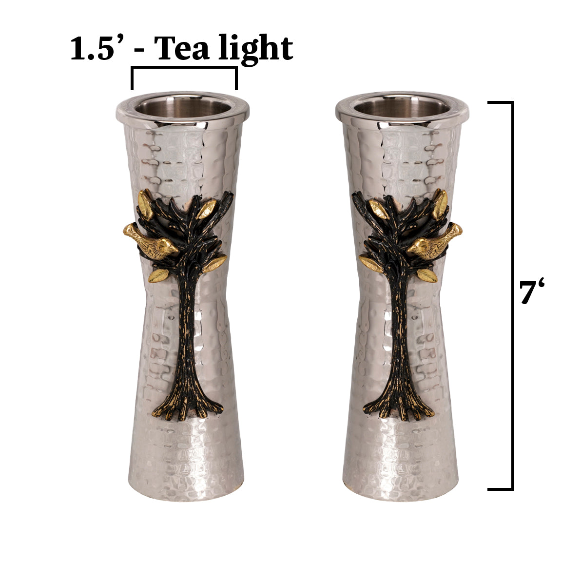 Shabbat Tea Light Candle Holders – Tree of Life - 7 Inch