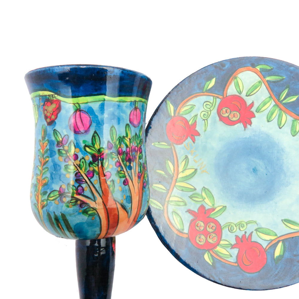 Hand-Painted Wooden Kiddush Cup Set – Seven Species