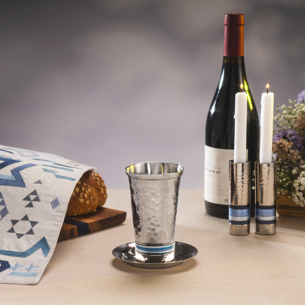 Hammered Kiddush Cup - Colored Rings