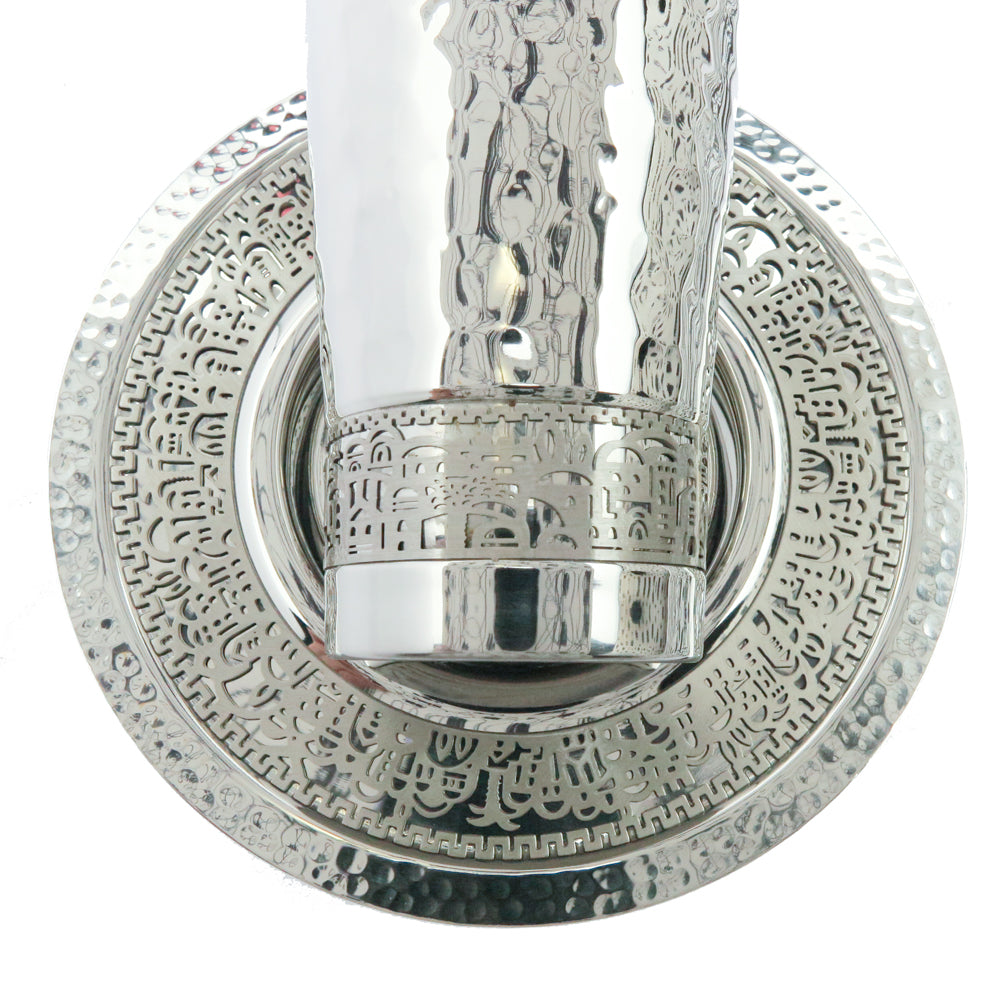 Hammered Stainless Steel Kiddush Cup and Plate Set – Jerusalem Trim