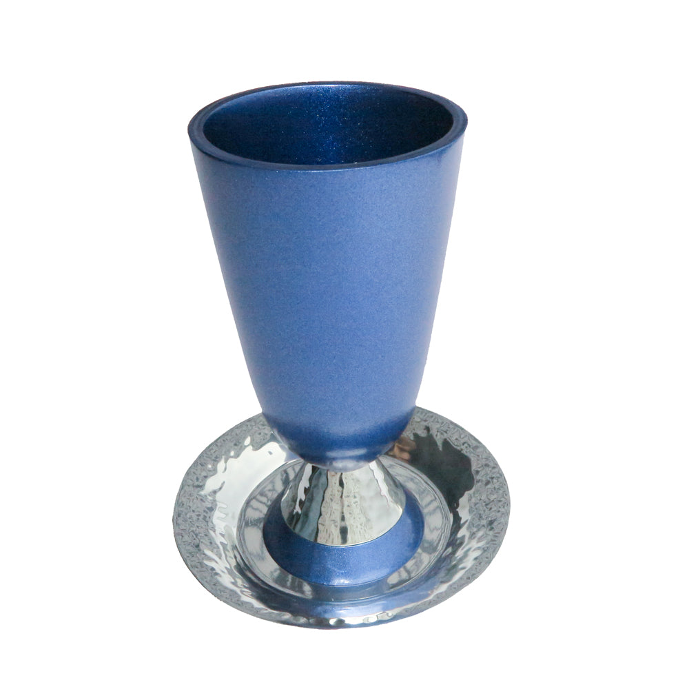 Anodized Aluminum Kiddush Cup – Matte Blue with Hammered ring