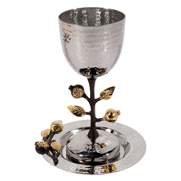Hammered Kiddush Cup - Sculpted Copper - Pomegranates