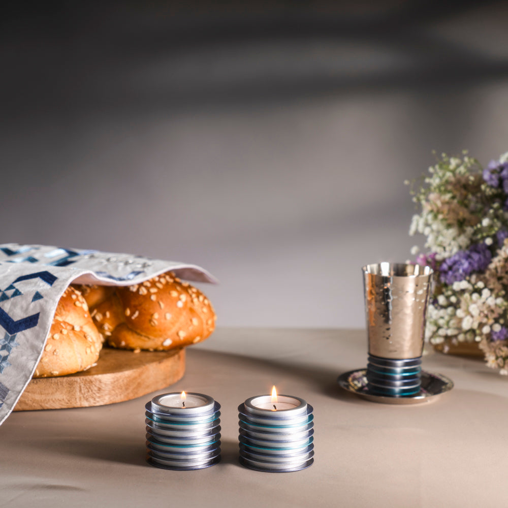 Modern Stacked Aluminum Shabbat Tea Light Holders – 2.5 Inch
