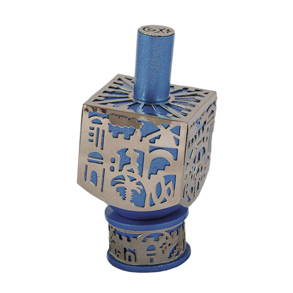Medium Decorative Dreidel with Stand – Jerusalem - Blue