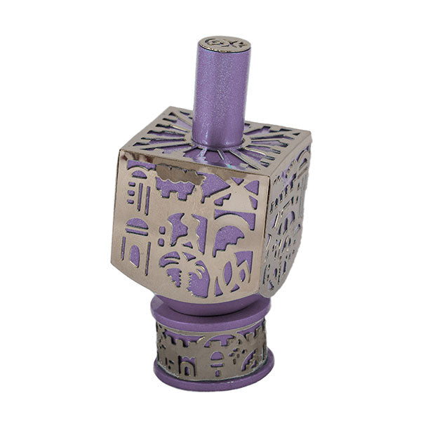 Medium Decorative Dreidel with Stand – Jerusalem - Purple
