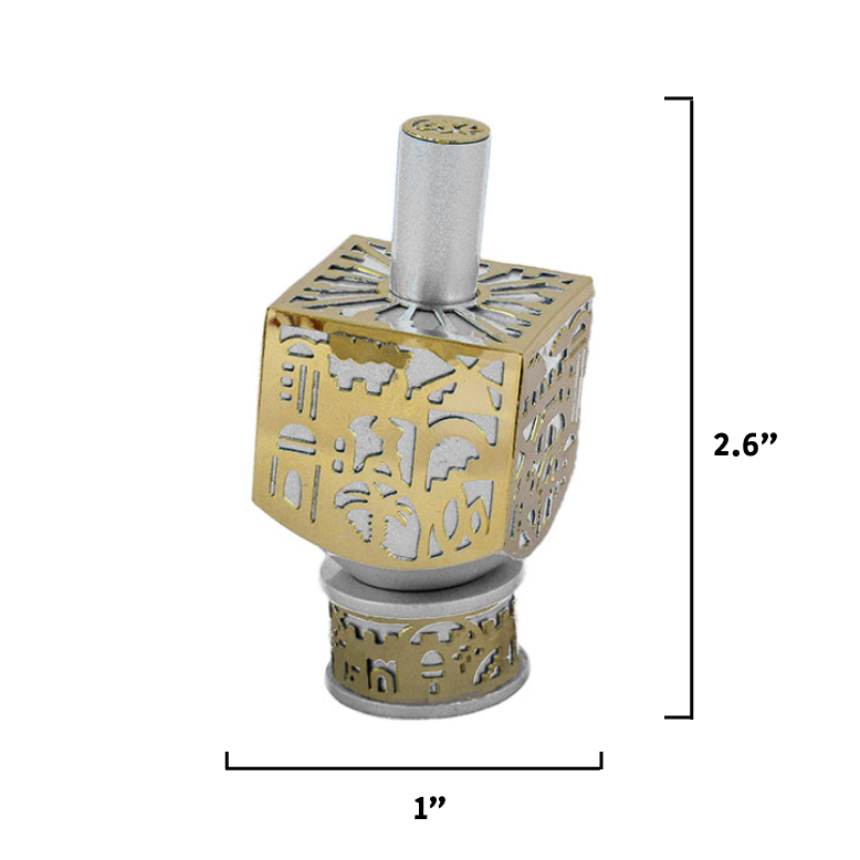 Medium Decorative Dreidel with Stand 2.6 - Jerusalem - Gold