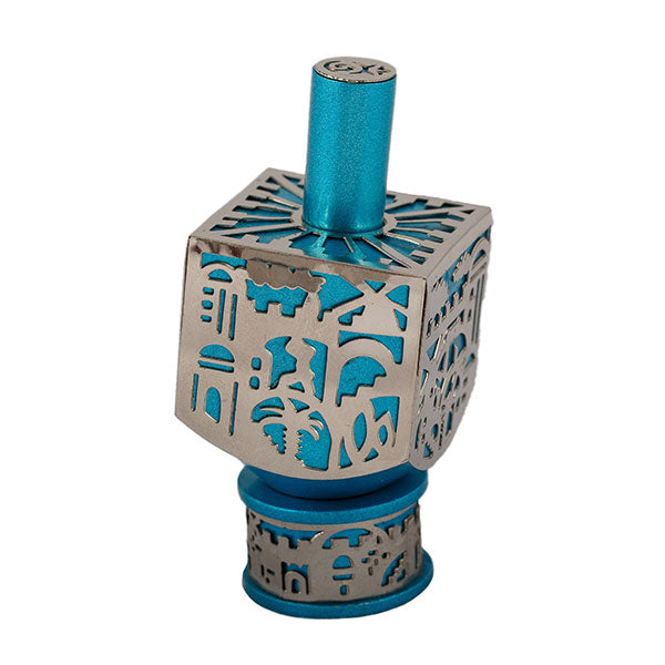 Medium Decorative Dreidel with Stand – Jerusalem - Turquoise