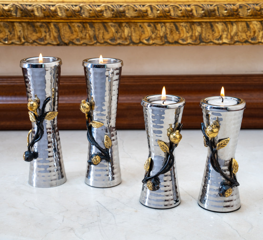 Pomegranate Branch Shabbat Candlesticks, 5 Inch