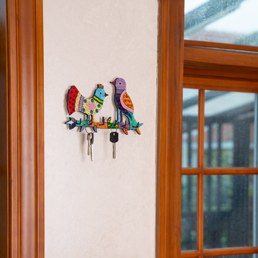 Hand-Painted Metal Key Holder - Birds