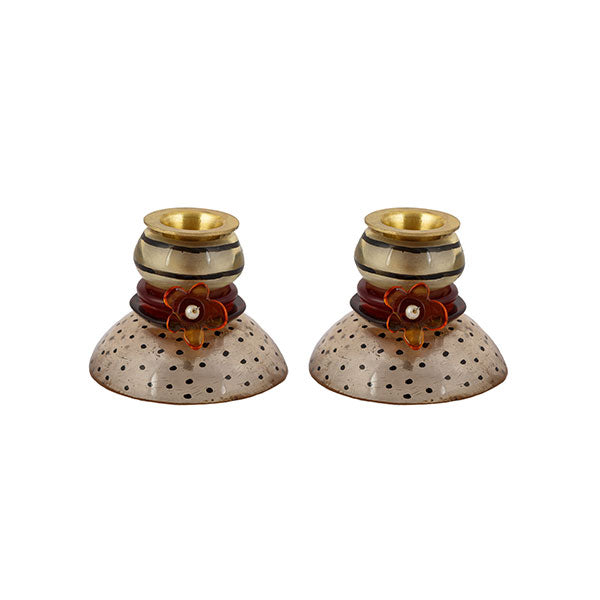 Floral Shabbat Candle Holders – Brass & Resin – 3.3 Inch