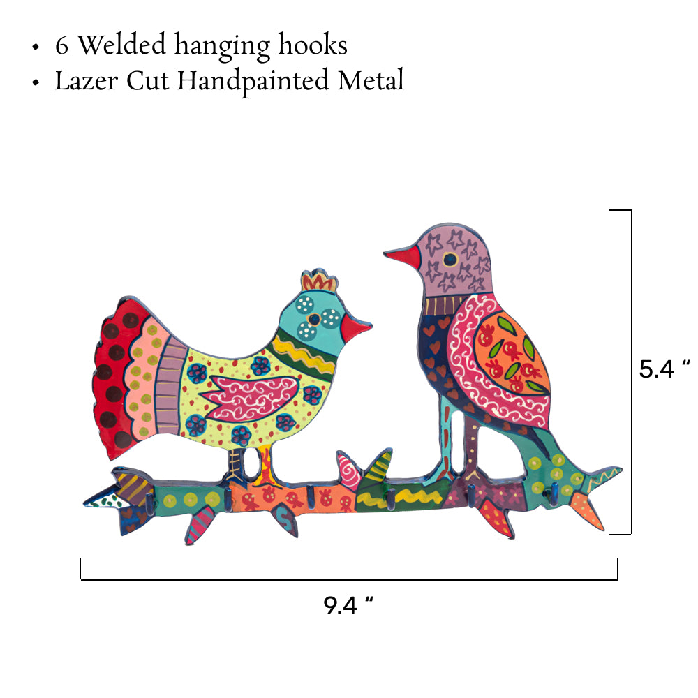 Hand-Painted Metal Key Holder - Birds