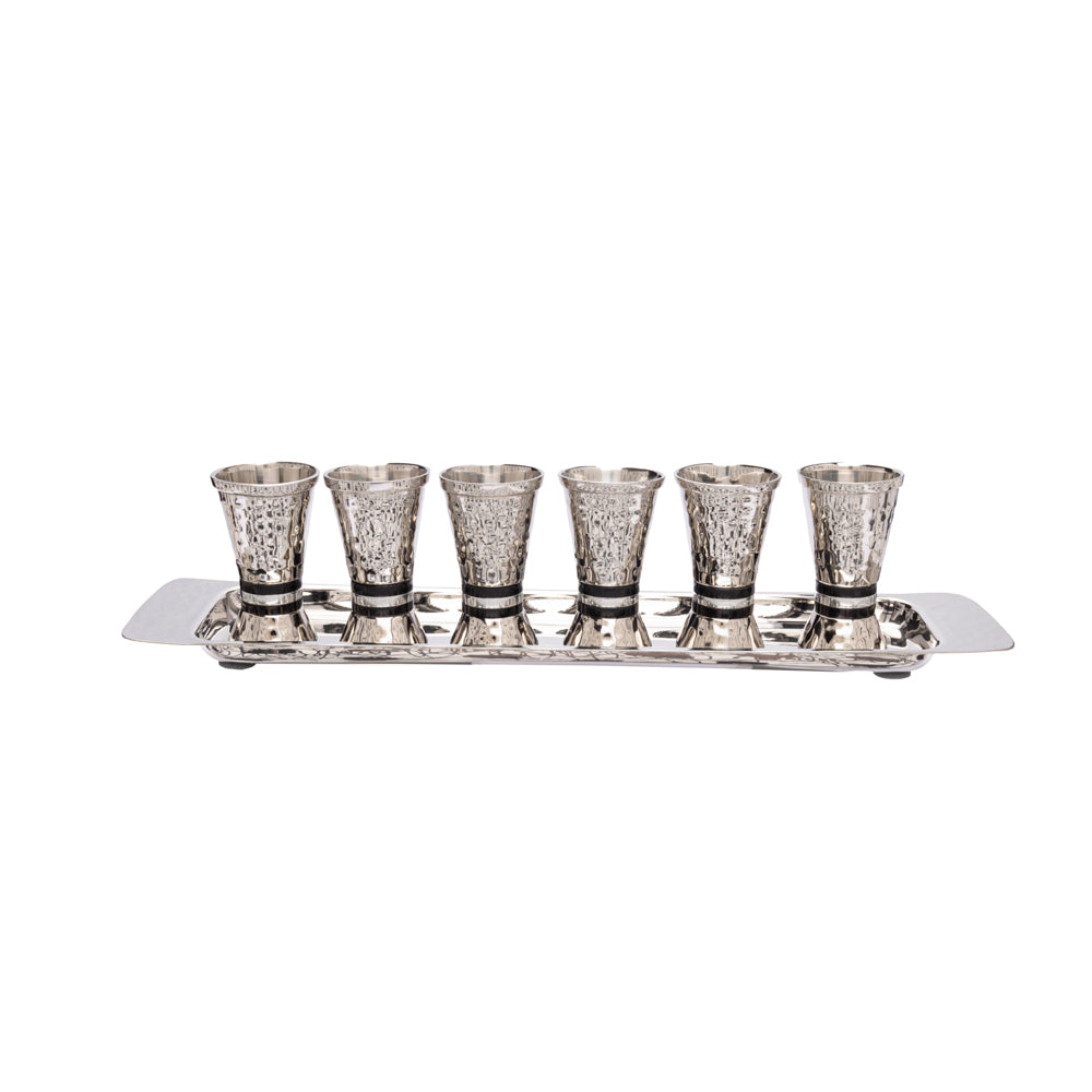 Kiddush Cup Set with Tray – Multicolored Rings - Black Rings