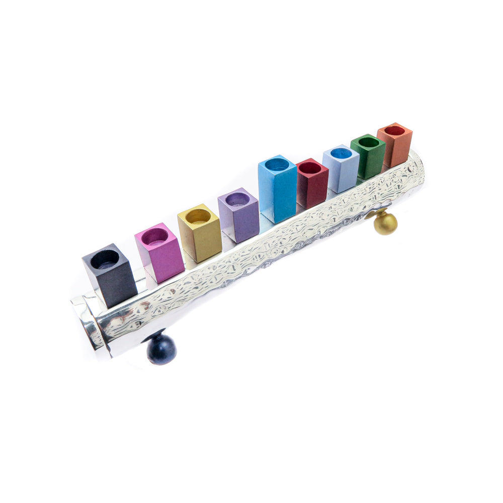Hanukkah Menorah - Hammered Round Strip - Multicolor