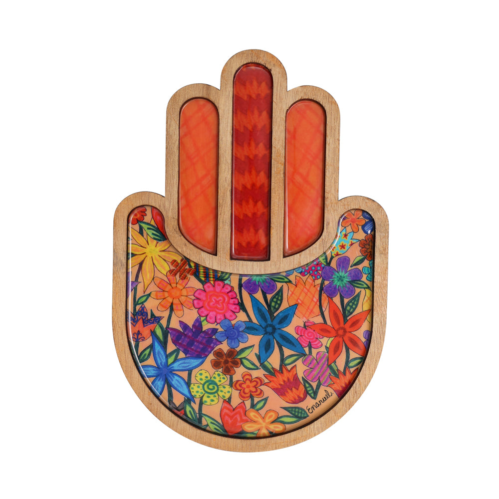 Modern Hamsa Wall Hanging - Colorful Enamel 9 Inch - Floral