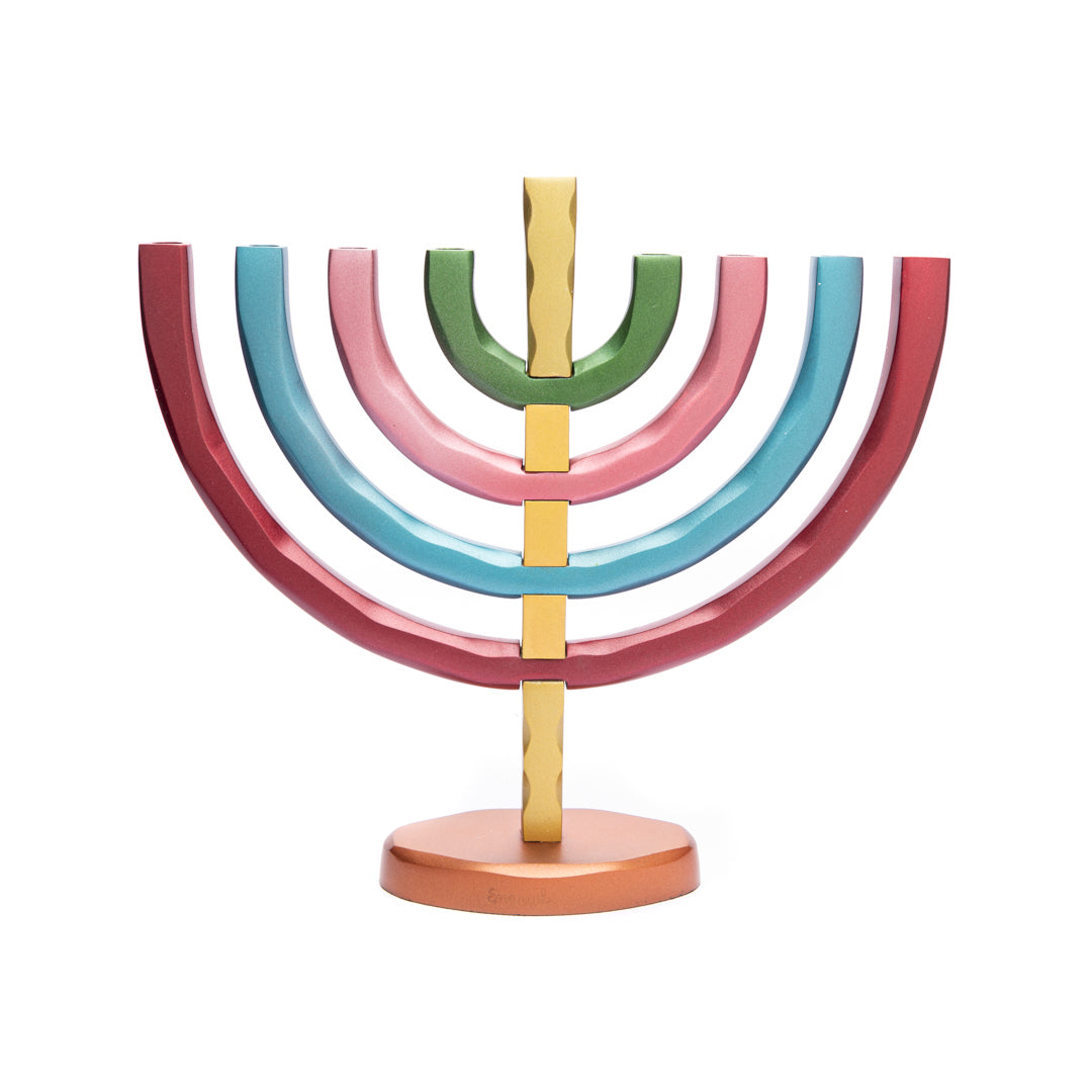 Anodized Aluminum Hanukkah Menorah - Multicolored