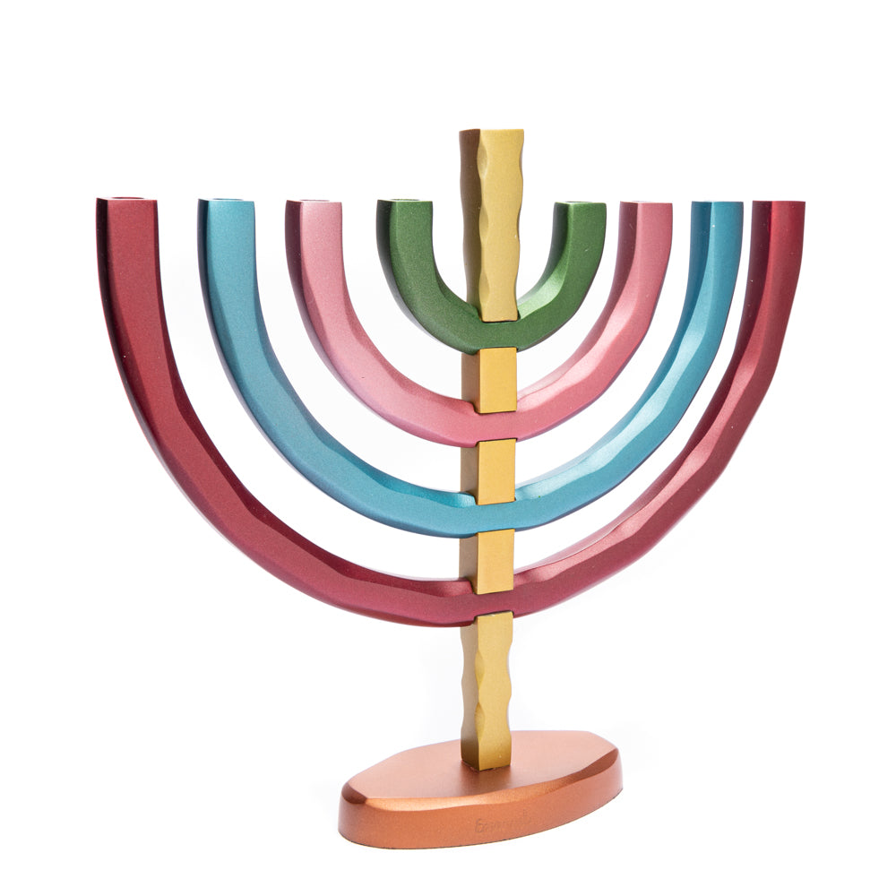 Anodized Aluminum Hanukkah Menorah - Multicolored