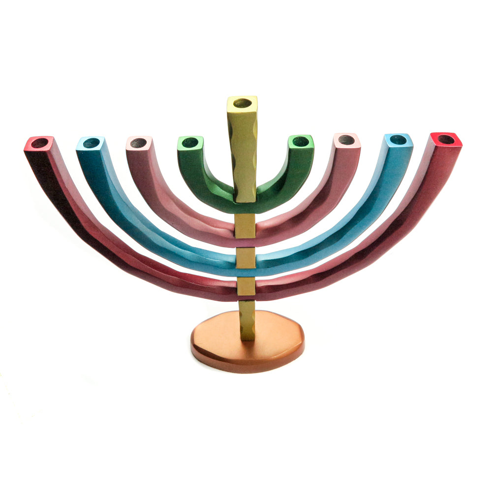 Anodized Aluminum Hanukkah Menorah - Multicolored