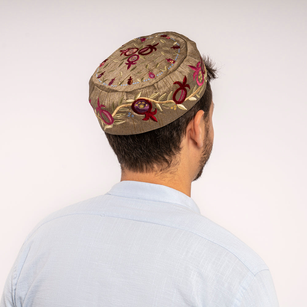 Bukharian Kippah with Embroidered Pomegranate Design