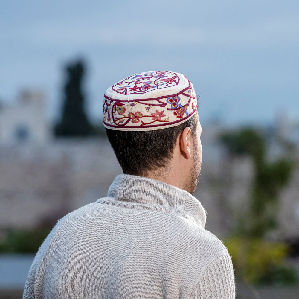 Bukharan Kippah – Embroidered Birds and Flowers