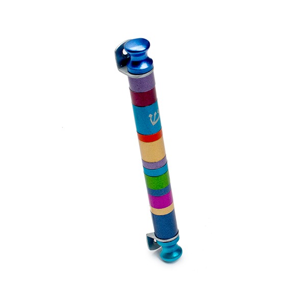 Scroll Shaped Mezuzah Case with Colorful Rings