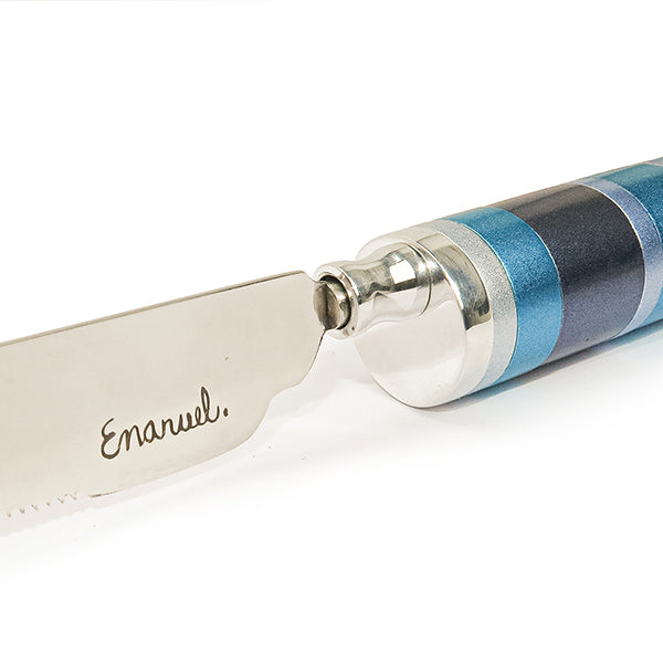 Challah Bread Knife with Detachable Salt Shaker - Shades of Blue