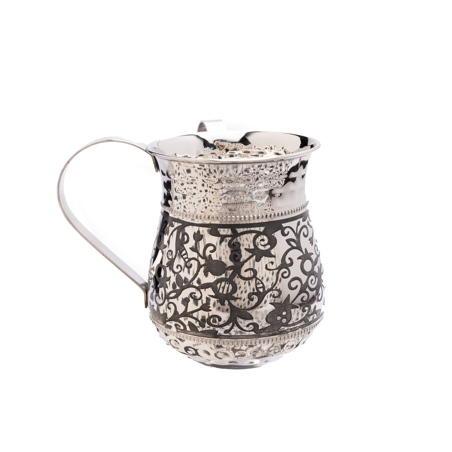 Stainless Steel Netilat Yadayim Cup - Engraved Pomegranate Branches