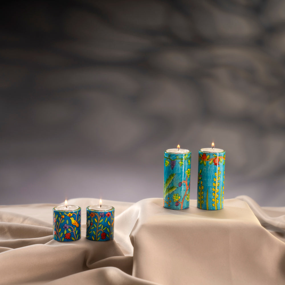 Hand Painted Seven Species Tealight Candle Holders - 4"