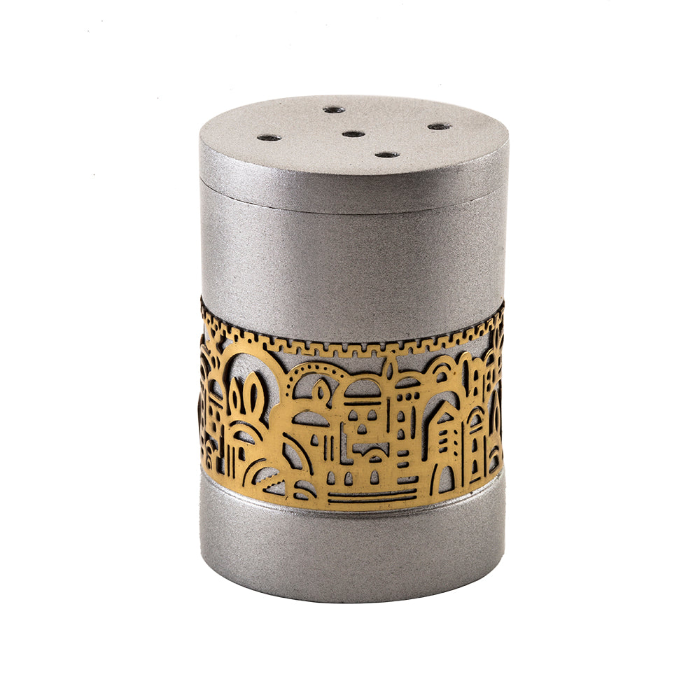 Anodized Aluminum Salt Shaker - Jerusalem Design - Pearl Gray