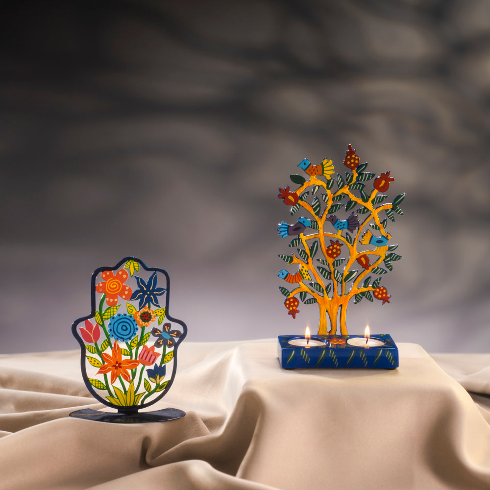 Hand-Painted Floral Hamsa Stand
