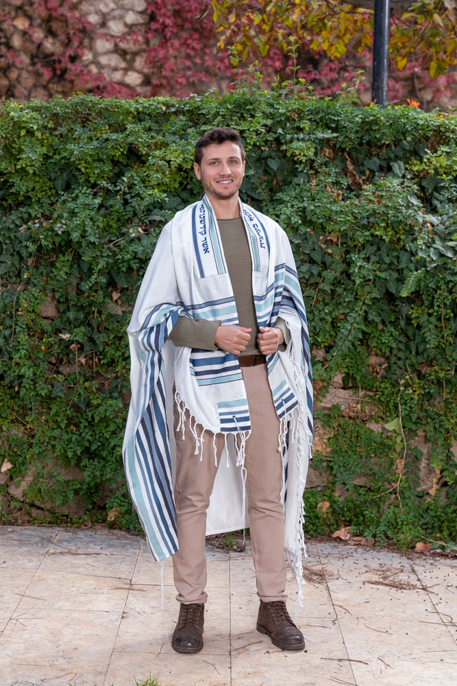 Large Embroidered Tallit Set with Blessing on Atara - 57 inch