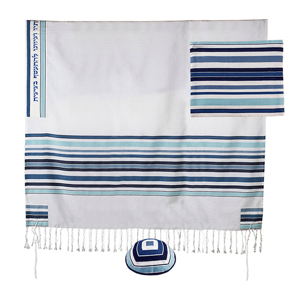 Large Embroidered Tallit Set with Blessing on Atara - 57 inch
