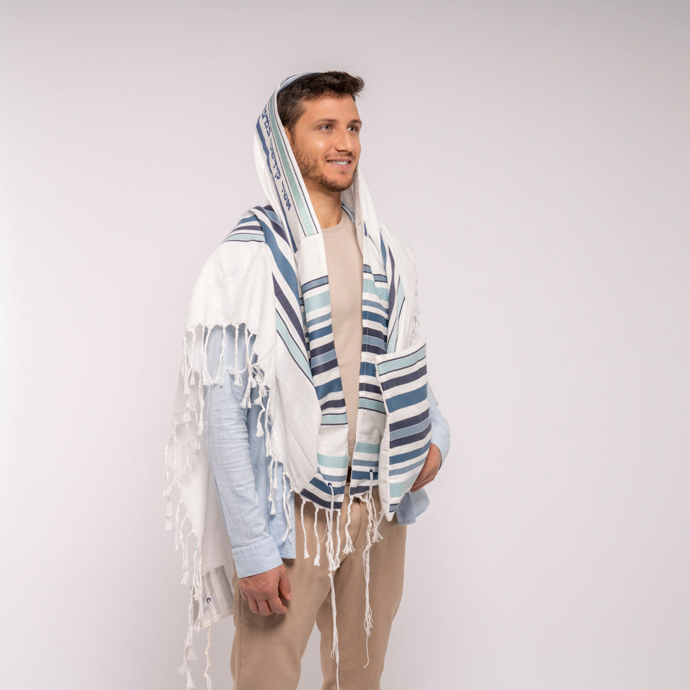 Large Embroidered Tallit Set with Blessing on Atara - 57 inch