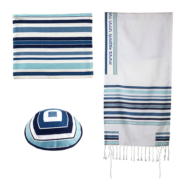 Embroidered Tallit Set with Blessing on Atara - 21 inch