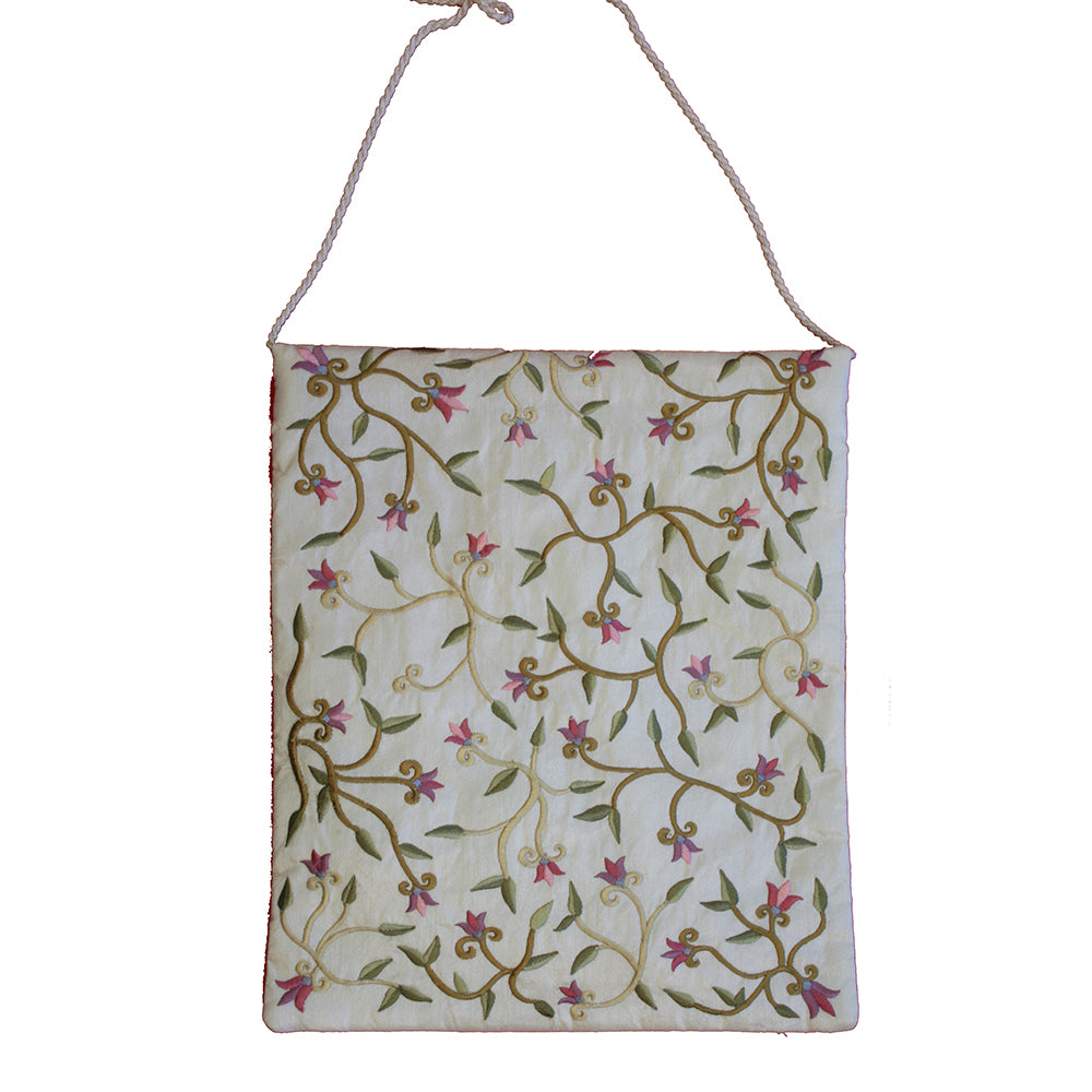 Embroidered Silk Flowers Tallit Set - White