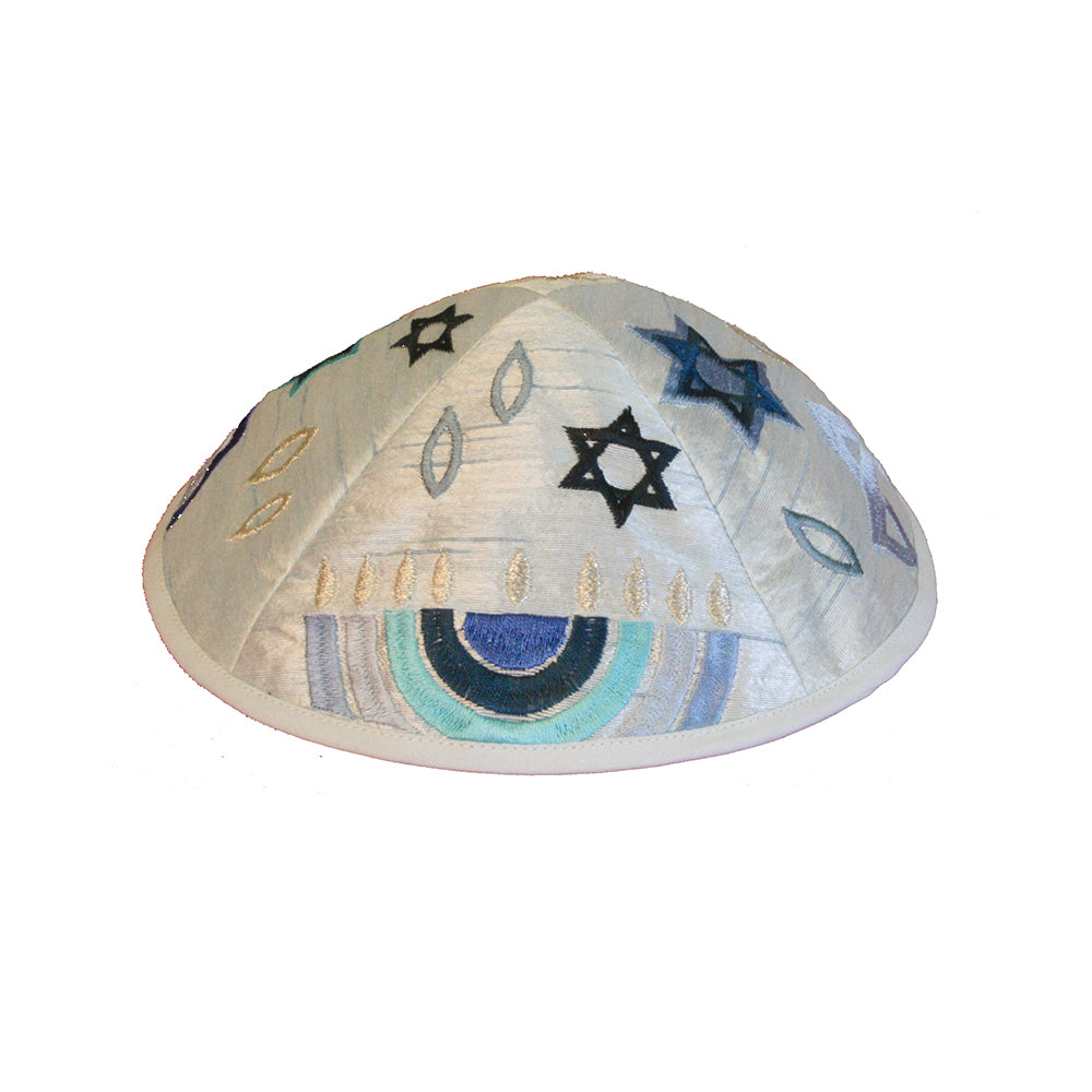 Embroidered Rainbow & Star of David Tallit Set - Shades of Blue