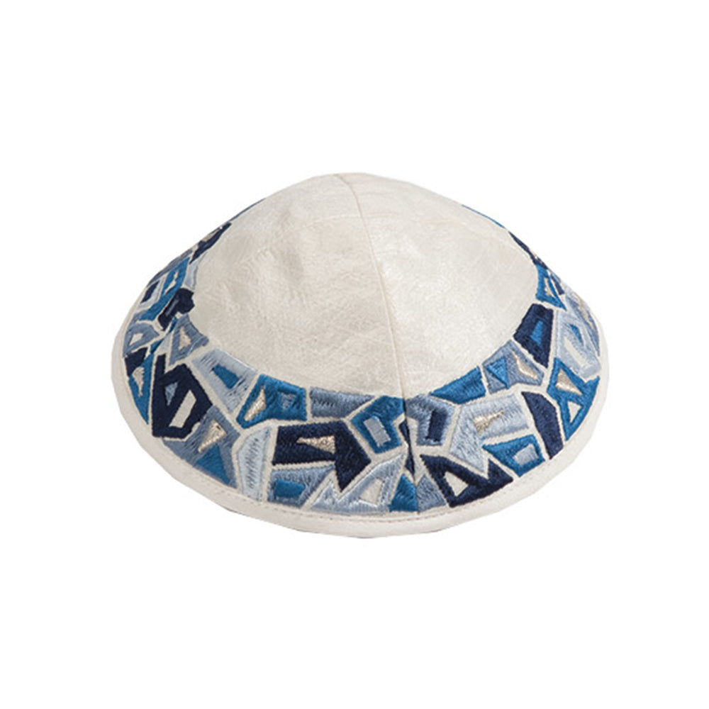 Large Embroidered Silk Tallit Set - Geometric Blue Magen David