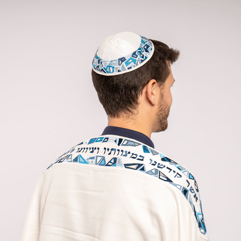 Embroidered Kippah - Blue Mosaic
