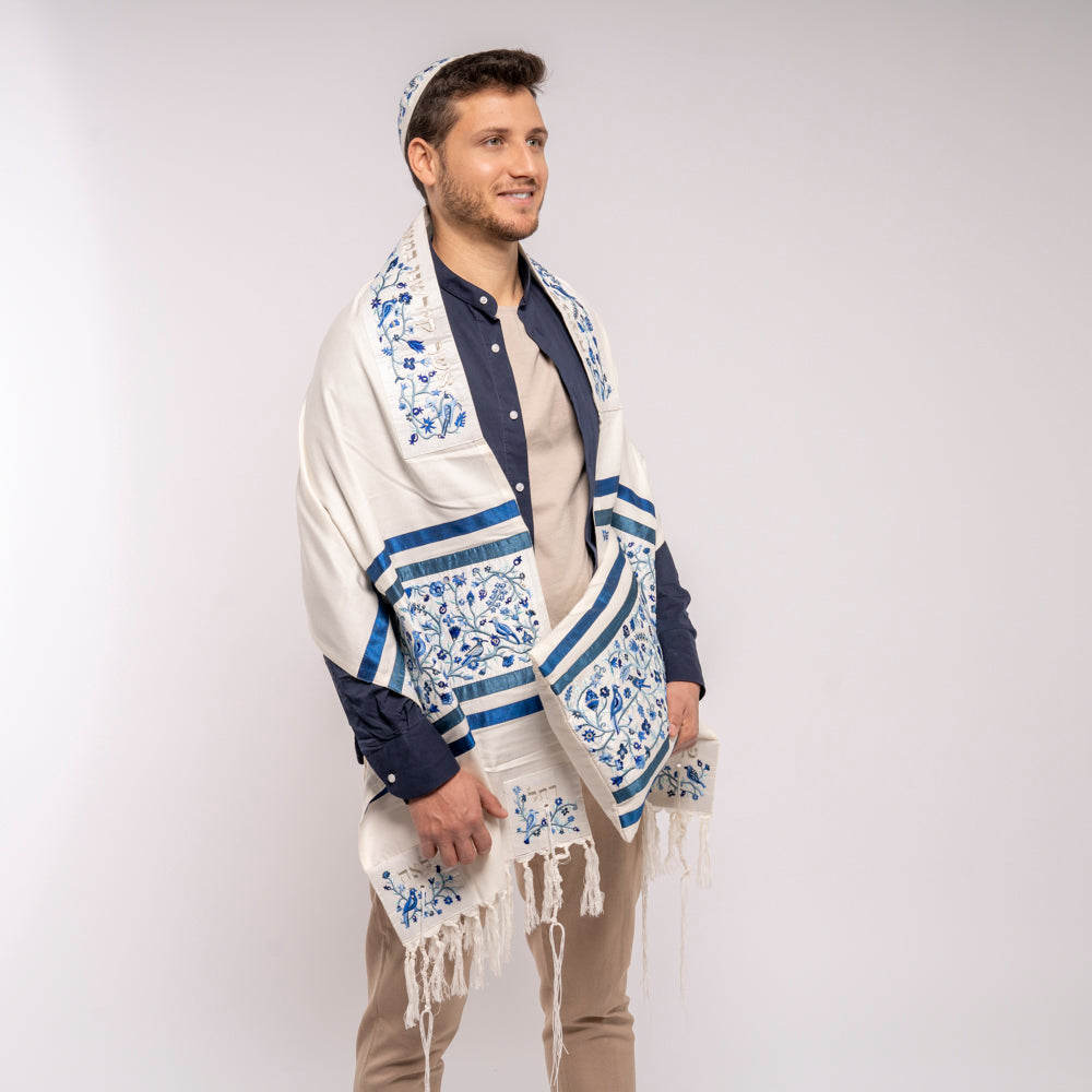 Embroidered Silk Tallit Set - Matriarchs Blue