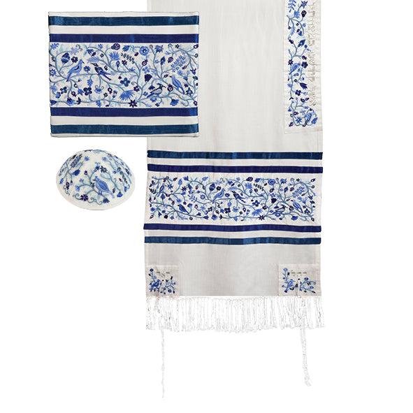 Embroidered Silk Tallit Set - Matriarchs Blue