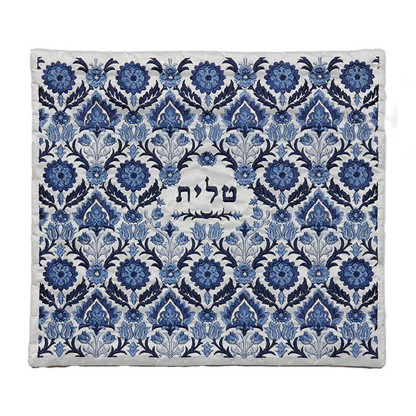 Silk Embroidered Tallit Set - Blue Oriental Pattern
