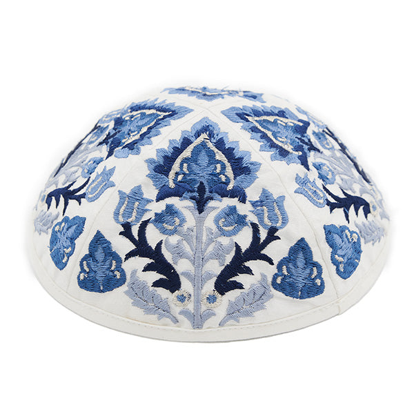 Silk Embroidered Tallit Set - Blue Oriental Pattern