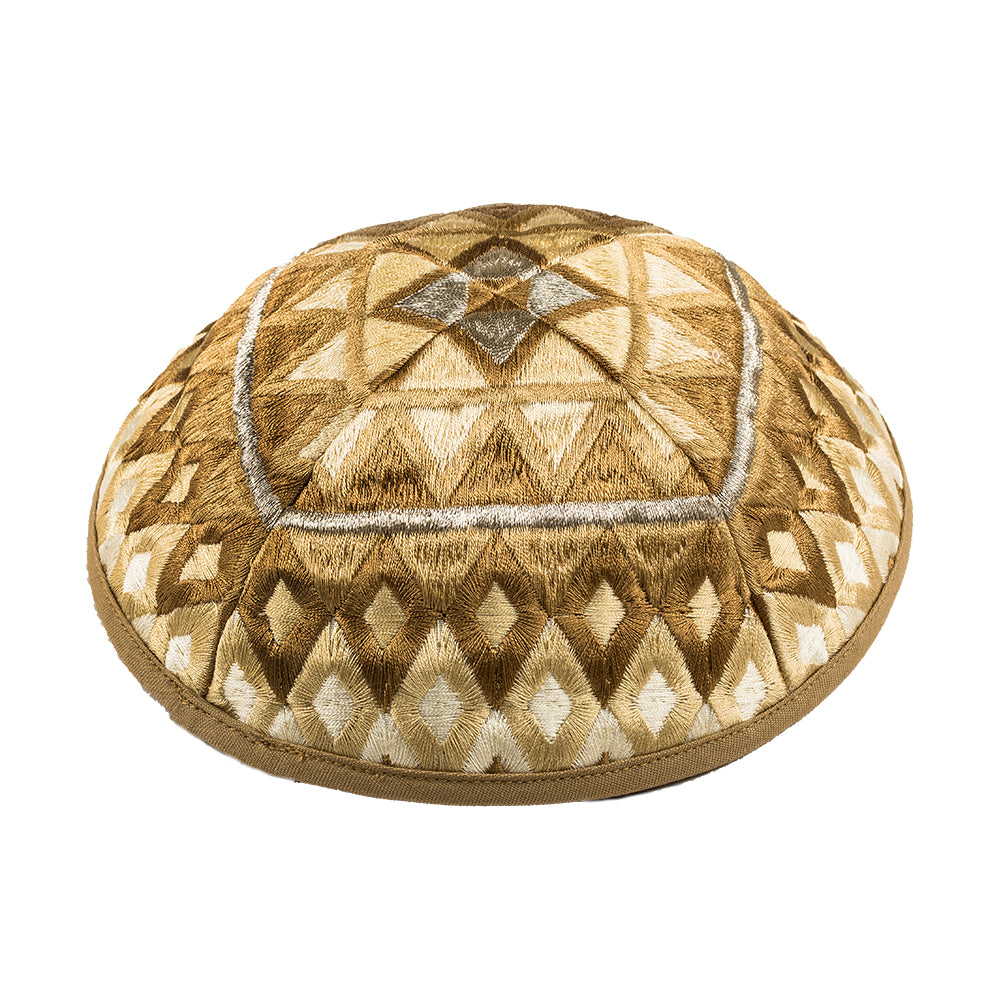 Silk Embroidered Tallit Set - Gold Geometric Square Design