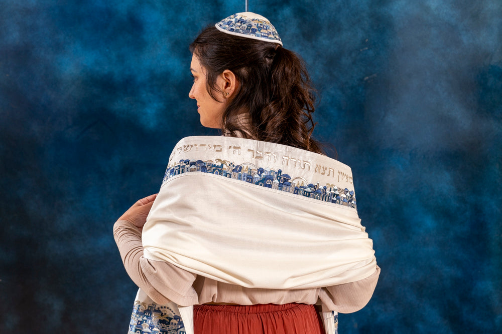 Luxurious Jerusalem Embroidered Tallit Set - Blue