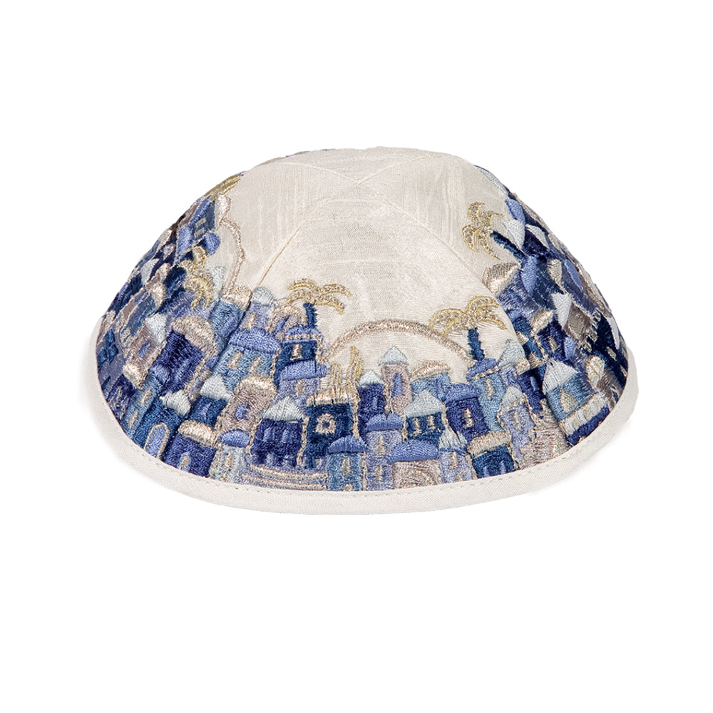 Luxurious Large Jerusalem Embroidered Tallit Set - Blue - 41x72