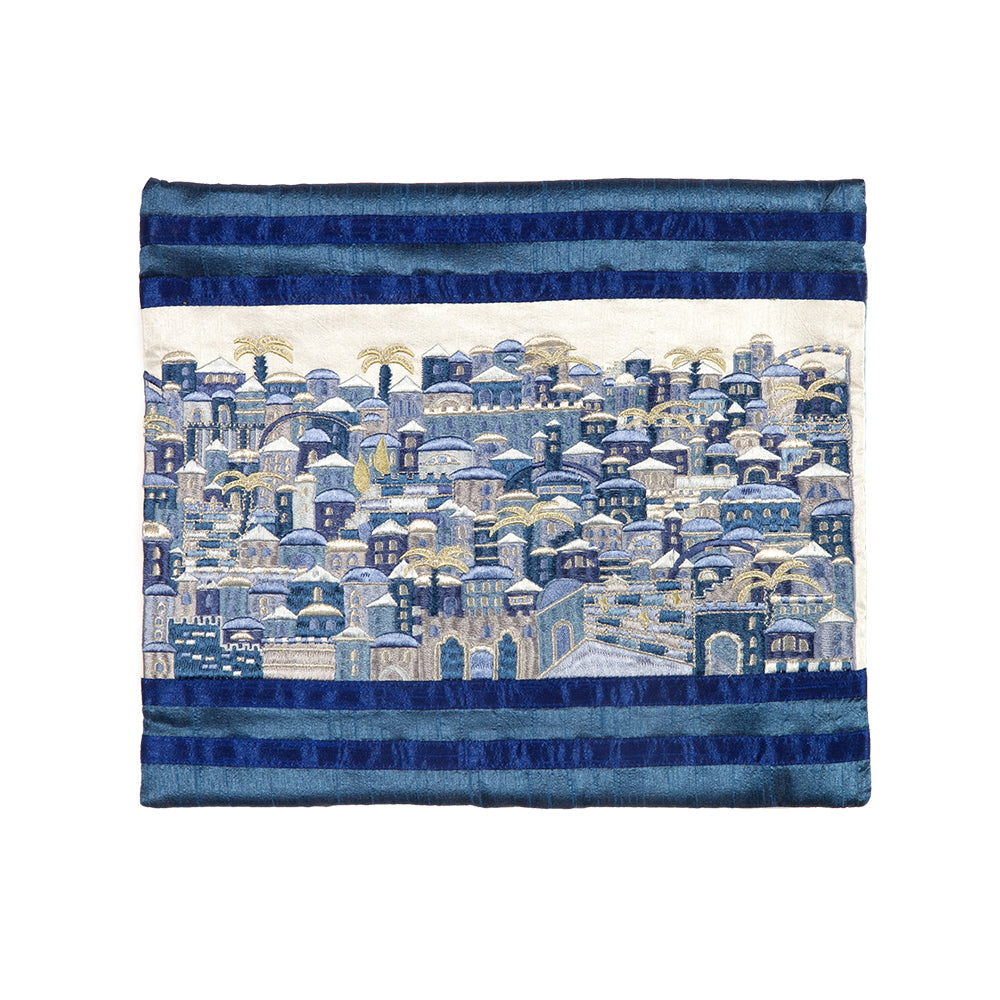 Luxurious Large Jerusalem Embroidered Tallit Set - Blue - 41x72